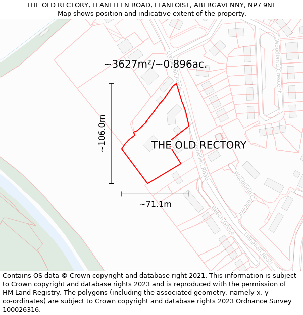THE OLD RECTORY, LLANELLEN ROAD, LLANFOIST, ABERGAVENNY, NP7 9NF: Plot and title map