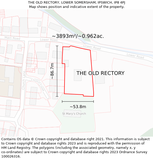 THE OLD RECTORY, LOWER SOMERSHAM, IPSWICH, IP8 4PJ: Plot and title map