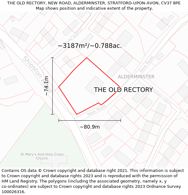 THE OLD RECTORY, NEW ROAD, ALDERMINSTER, STRATFORD-UPON-AVON, CV37 8PE: Plot and title map