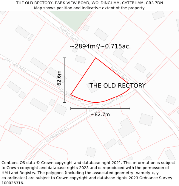 THE OLD RECTORY, PARK VIEW ROAD, WOLDINGHAM, CATERHAM, CR3 7DN: Plot and title map