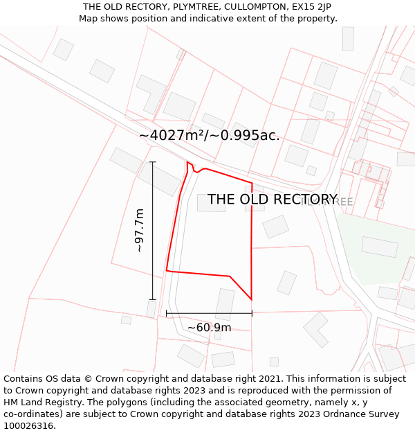 THE OLD RECTORY, PLYMTREE, CULLOMPTON, EX15 2JP: Plot and title map