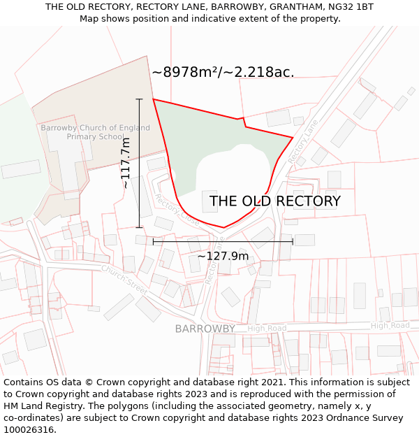 THE OLD RECTORY, RECTORY LANE, BARROWBY, GRANTHAM, NG32 1BT: Plot and title map