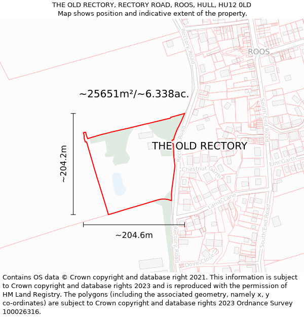 THE OLD RECTORY, RECTORY ROAD, ROOS, HULL, HU12 0LD: Plot and title map