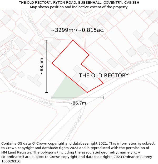 THE OLD RECTORY, RYTON ROAD, BUBBENHALL, COVENTRY, CV8 3BH: Plot and title map