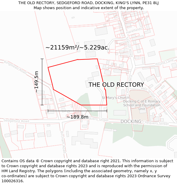 THE OLD RECTORY, SEDGEFORD ROAD, DOCKING, KING'S LYNN, PE31 8LJ: Plot and title map