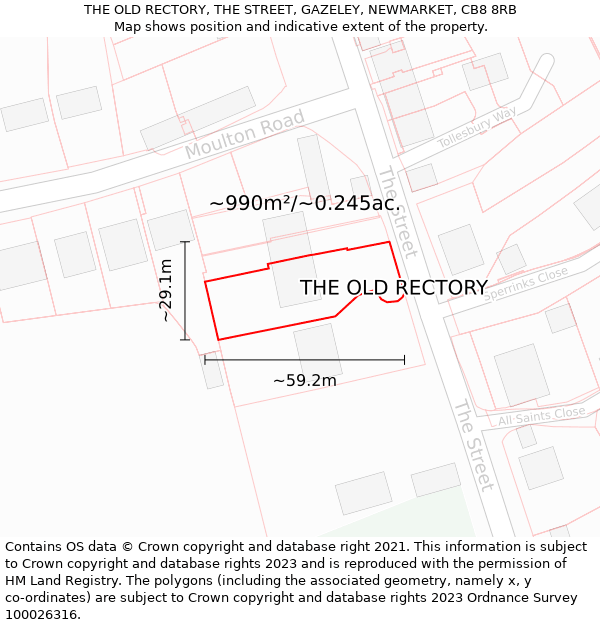 THE OLD RECTORY, THE STREET, GAZELEY, NEWMARKET, CB8 8RB: Plot and title map