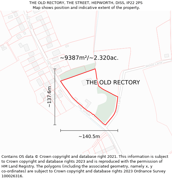 THE OLD RECTORY, THE STREET, HEPWORTH, DISS, IP22 2PS: Plot and title map