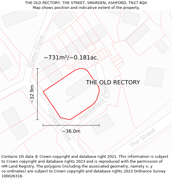 THE OLD RECTORY, THE STREET, SMARDEN, ASHFORD, TN27 8QA: Plot and title map
