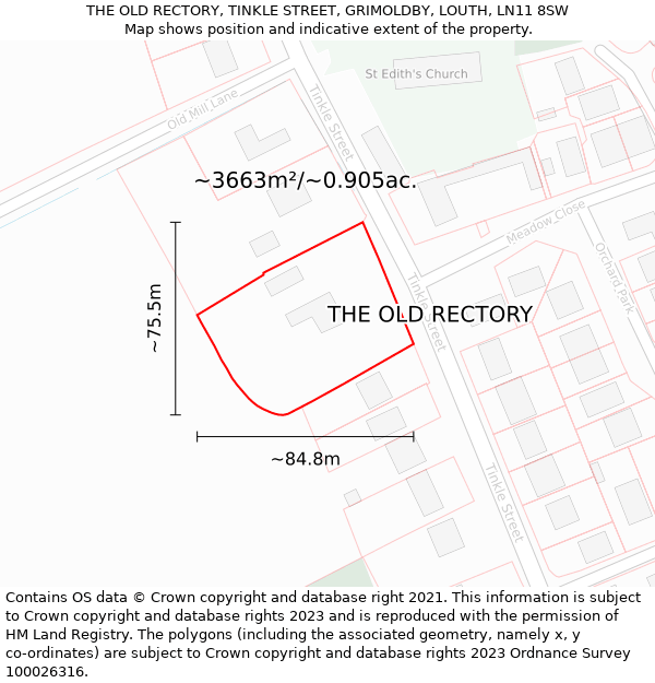 THE OLD RECTORY, TINKLE STREET, GRIMOLDBY, LOUTH, LN11 8SW: Plot and title map