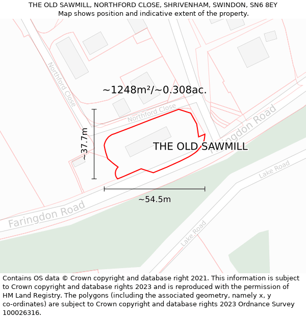 THE OLD SAWMILL, NORTHFORD CLOSE, SHRIVENHAM, SWINDON, SN6 8EY: Plot and title map