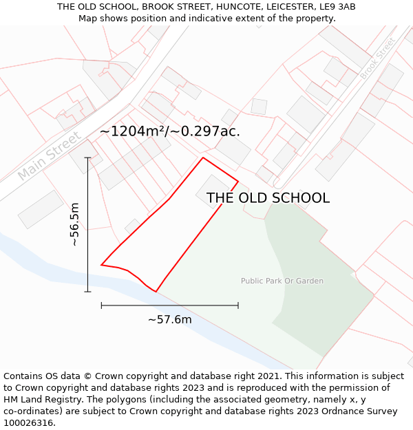 THE OLD SCHOOL, BROOK STREET, HUNCOTE, LEICESTER, LE9 3AB: Plot and title map