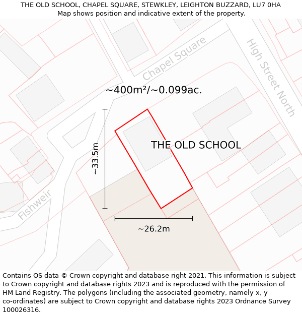 THE OLD SCHOOL, CHAPEL SQUARE, STEWKLEY, LEIGHTON BUZZARD, LU7 0HA: Plot and title map