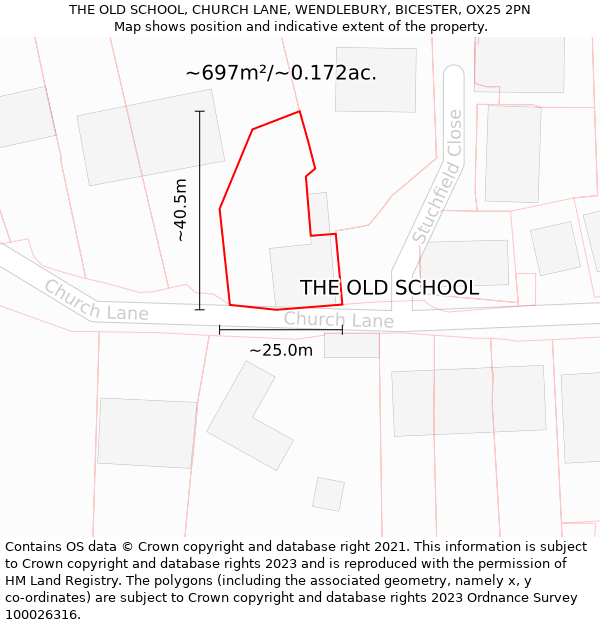 THE OLD SCHOOL, CHURCH LANE, WENDLEBURY, BICESTER, OX25 2PN: Plot and title map