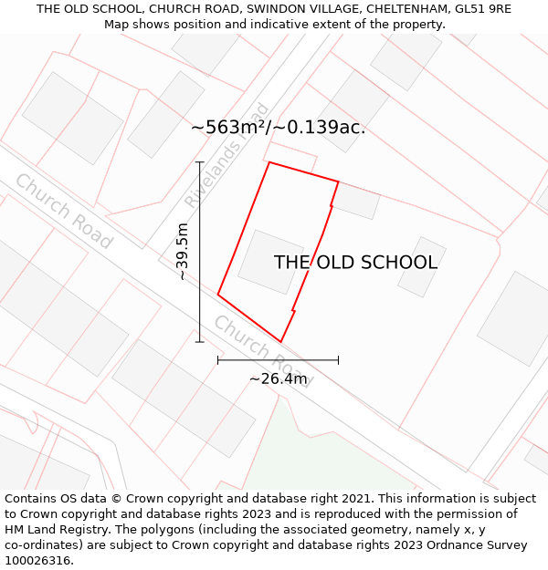THE OLD SCHOOL, CHURCH ROAD, SWINDON VILLAGE, CHELTENHAM, GL51 9RE: Plot and title map