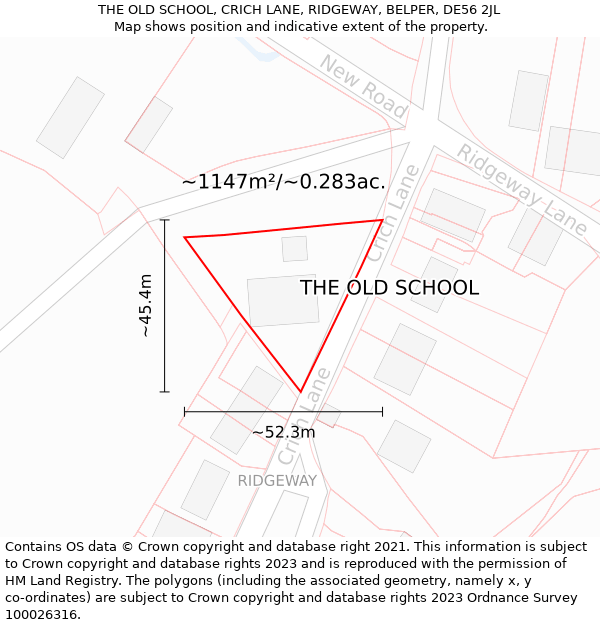 THE OLD SCHOOL, CRICH LANE, RIDGEWAY, BELPER, DE56 2JL: Plot and title map