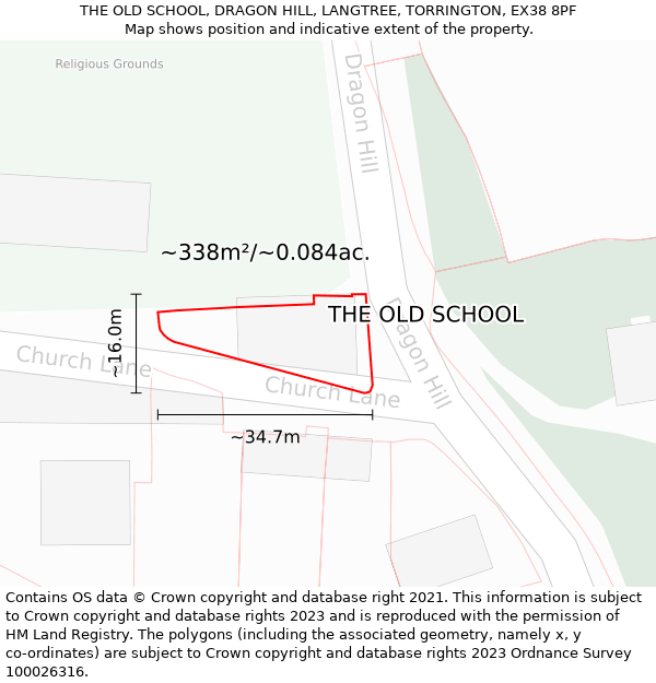 THE OLD SCHOOL, DRAGON HILL, LANGTREE, TORRINGTON, EX38 8PF: Plot and title map