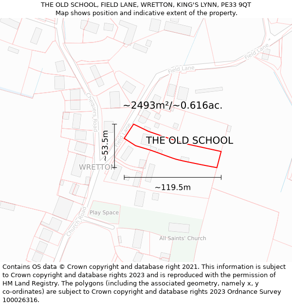 THE OLD SCHOOL, FIELD LANE, WRETTON, KING'S LYNN, PE33 9QT: Plot and title map