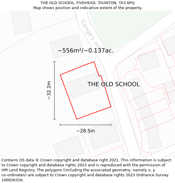 THE OLD SCHOOL, FIVEHEAD, TAUNTON, TA3 6PQ: Plot and title map