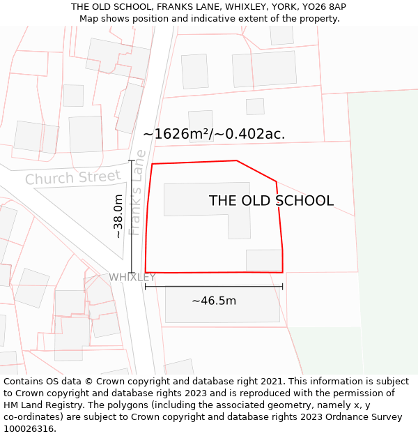 THE OLD SCHOOL, FRANKS LANE, WHIXLEY, YORK, YO26 8AP: Plot and title map