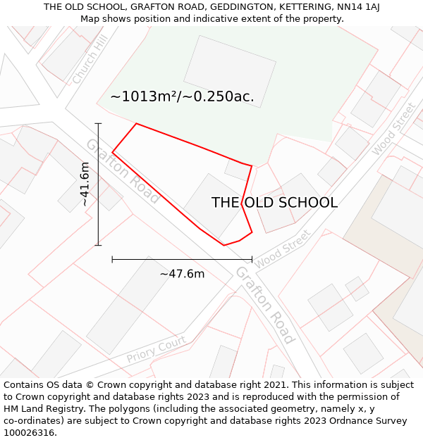 THE OLD SCHOOL, GRAFTON ROAD, GEDDINGTON, KETTERING, NN14 1AJ: Plot and title map