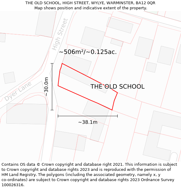 THE OLD SCHOOL, HIGH STREET, WYLYE, WARMINSTER, BA12 0QR: Plot and title map