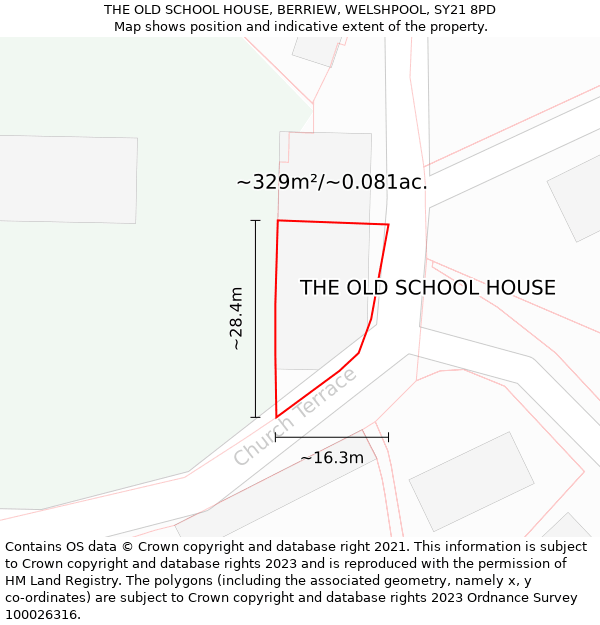 THE OLD SCHOOL HOUSE, BERRIEW, WELSHPOOL, SY21 8PD: Plot and title map