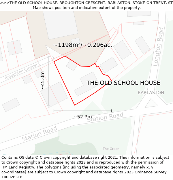 THE OLD SCHOOL HOUSE, BROUGHTON CRESCENT, BARLASTON, STOKE-ON-TRENT, ST12 9DB: Plot and title map