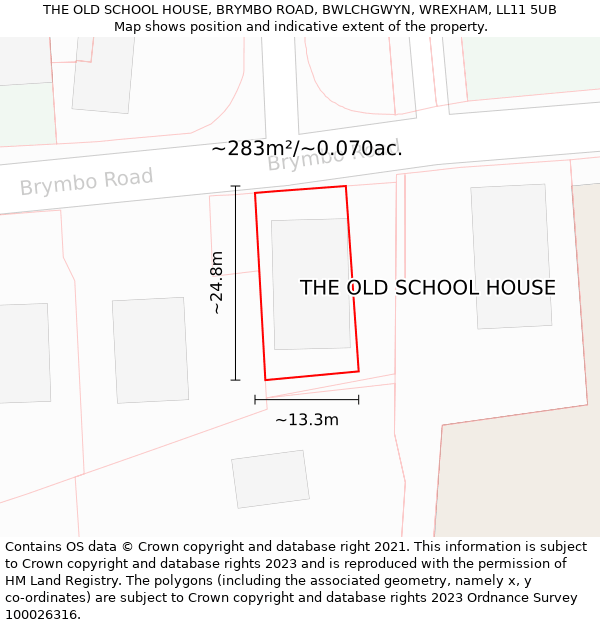 THE OLD SCHOOL HOUSE, BRYMBO ROAD, BWLCHGWYN, WREXHAM, LL11 5UB: Plot and title map