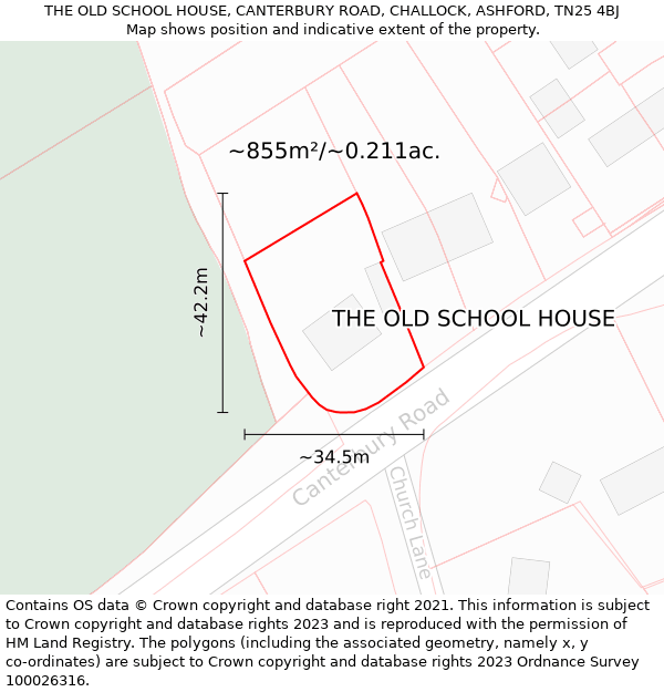 THE OLD SCHOOL HOUSE, CANTERBURY ROAD, CHALLOCK, ASHFORD, TN25 4BJ: Plot and title map