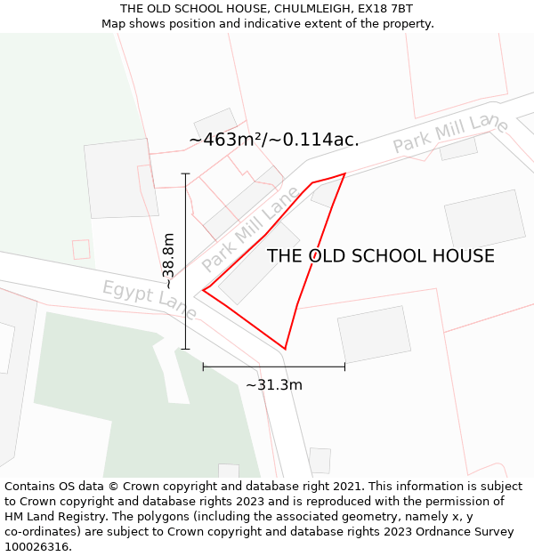 THE OLD SCHOOL HOUSE, CHULMLEIGH, EX18 7BT: Plot and title map