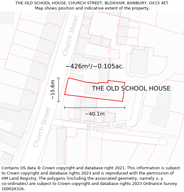 THE OLD SCHOOL HOUSE, CHURCH STREET, BLOXHAM, BANBURY, OX15 4ET: Plot and title map