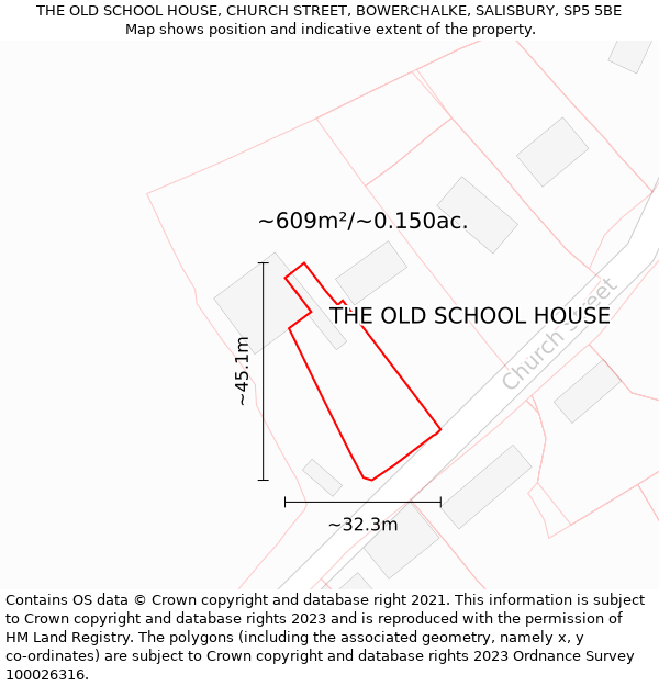 THE OLD SCHOOL HOUSE, CHURCH STREET, BOWERCHALKE, SALISBURY, SP5 5BE: Plot and title map