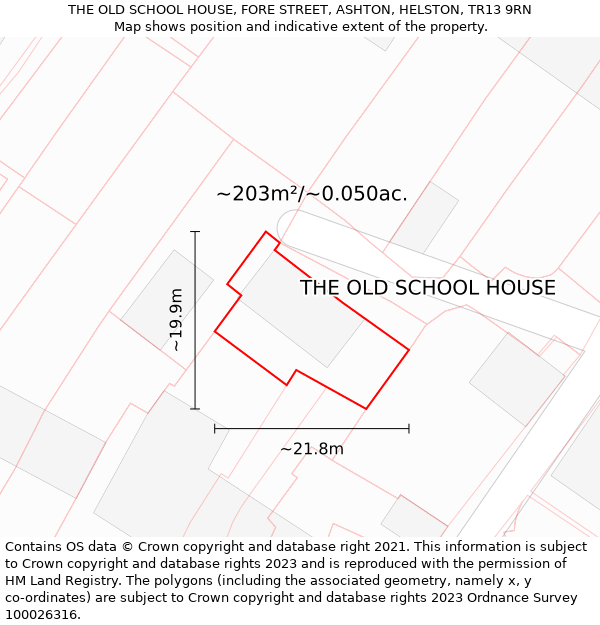 THE OLD SCHOOL HOUSE, FORE STREET, ASHTON, HELSTON, TR13 9RN: Plot and title map