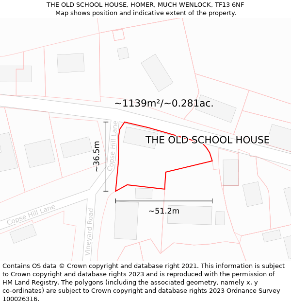 THE OLD SCHOOL HOUSE, HOMER, MUCH WENLOCK, TF13 6NF: Plot and title map