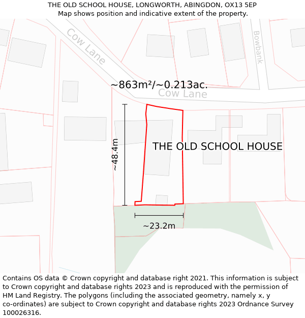 THE OLD SCHOOL HOUSE, LONGWORTH, ABINGDON, OX13 5EP: Plot and title map