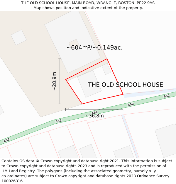 THE OLD SCHOOL HOUSE, MAIN ROAD, WRANGLE, BOSTON, PE22 9AS: Plot and title map