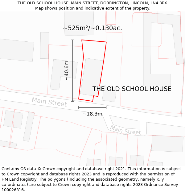 THE OLD SCHOOL HOUSE, MAIN STREET, DORRINGTON, LINCOLN, LN4 3PX: Plot and title map