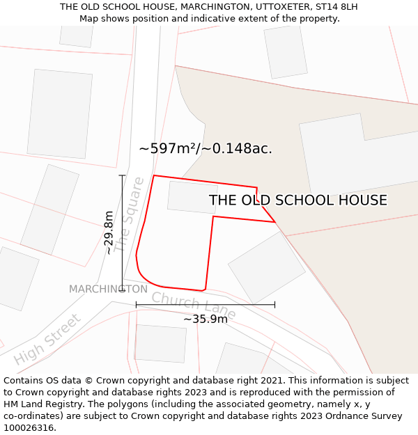 THE OLD SCHOOL HOUSE, MARCHINGTON, UTTOXETER, ST14 8LH: Plot and title map