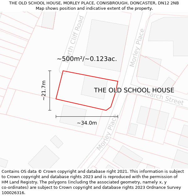THE OLD SCHOOL HOUSE, MORLEY PLACE, CONISBROUGH, DONCASTER, DN12 2NB: Plot and title map