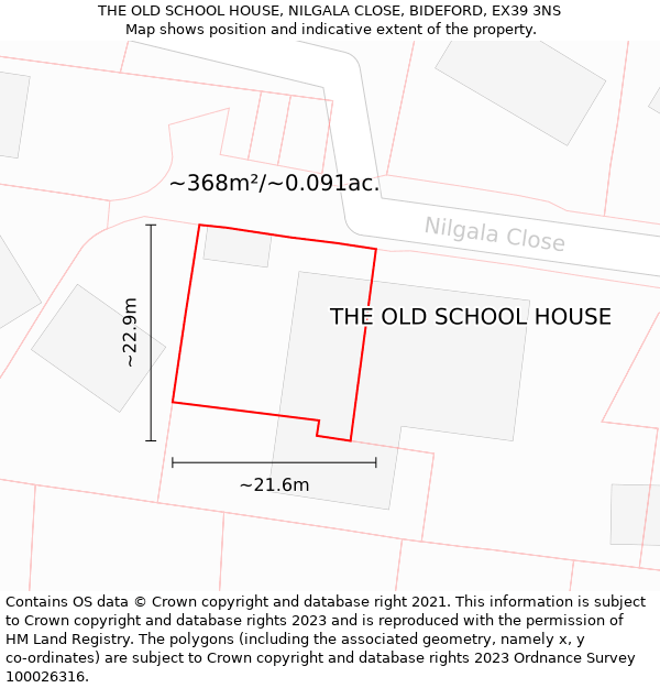 THE OLD SCHOOL HOUSE, NILGALA CLOSE, BIDEFORD, EX39 3NS: Plot and title map
