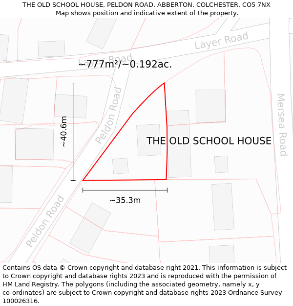 THE OLD SCHOOL HOUSE, PELDON ROAD, ABBERTON, COLCHESTER, CO5 7NX: Plot and title map