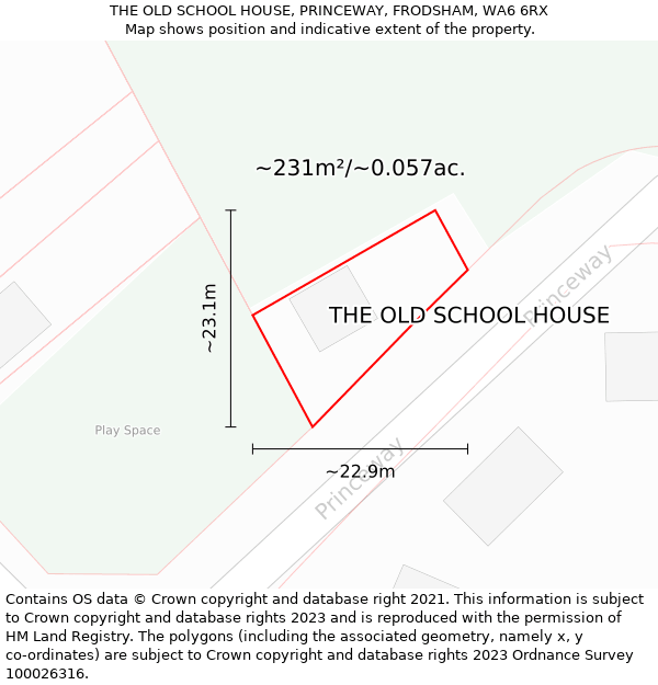 THE OLD SCHOOL HOUSE, PRINCEWAY, FRODSHAM, WA6 6RX: Plot and title map