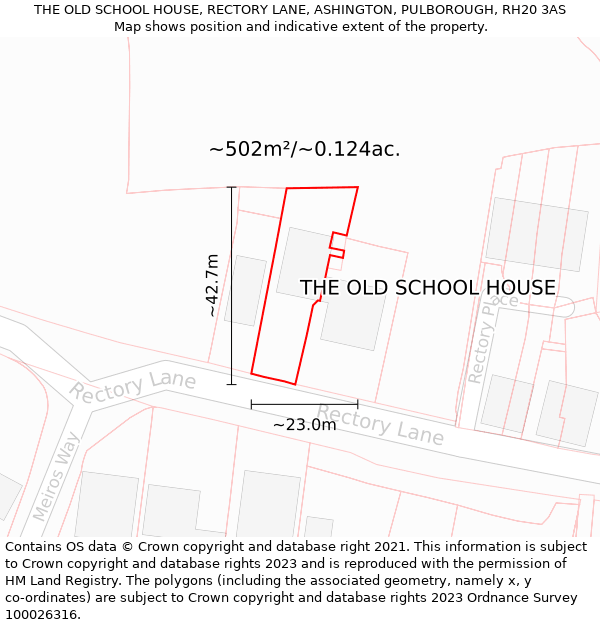 THE OLD SCHOOL HOUSE, RECTORY LANE, ASHINGTON, PULBOROUGH, RH20 3AS: Plot and title map