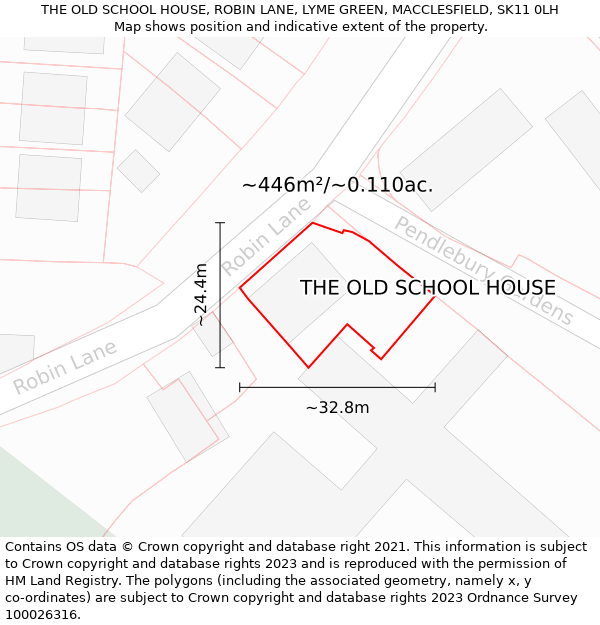 THE OLD SCHOOL HOUSE, ROBIN LANE, LYME GREEN, MACCLESFIELD, SK11 0LH: Plot and title map