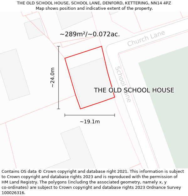 THE OLD SCHOOL HOUSE, SCHOOL LANE, DENFORD, KETTERING, NN14 4PZ: Plot and title map