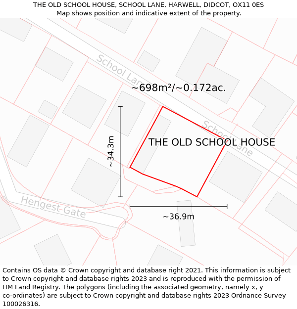 THE OLD SCHOOL HOUSE, SCHOOL LANE, HARWELL, DIDCOT, OX11 0ES: Plot and title map
