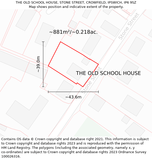 THE OLD SCHOOL HOUSE, STONE STREET, CROWFIELD, IPSWICH, IP6 9SZ: Plot and title map