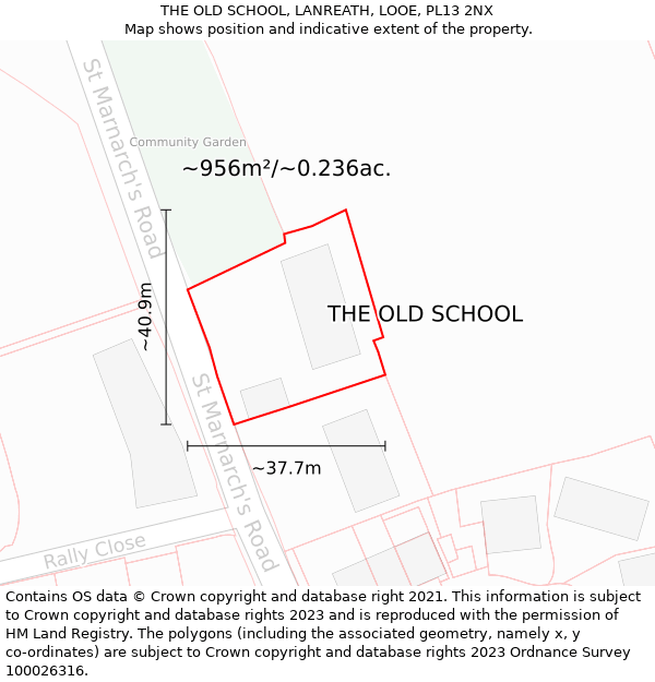 THE OLD SCHOOL, LANREATH, LOOE, PL13 2NX: Plot and title map