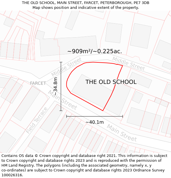 THE OLD SCHOOL, MAIN STREET, FARCET, PETERBOROUGH, PE7 3DB: Plot and title map