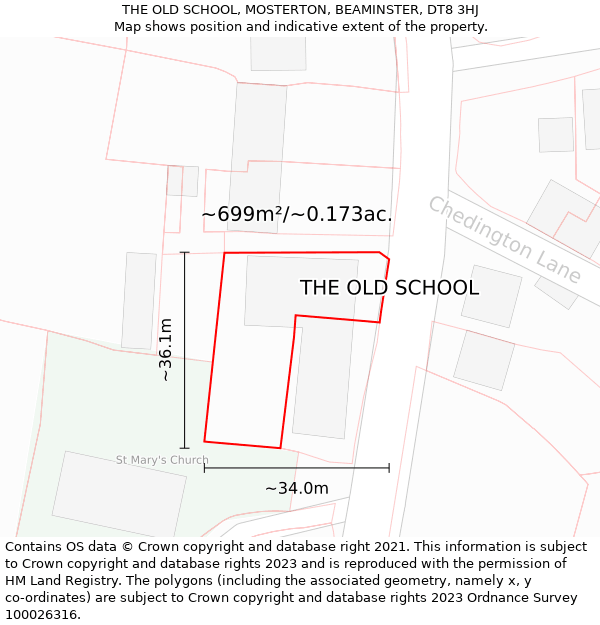THE OLD SCHOOL, MOSTERTON, BEAMINSTER, DT8 3HJ: Plot and title map